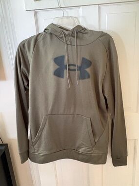 NWT- Men's Under Armor Fleece Big Logo Hoodie Olive Green with Black Logo, Large
